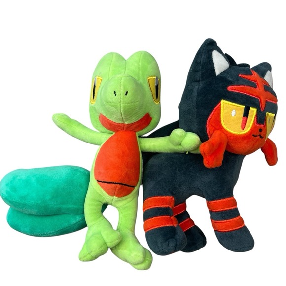 Pokemon Plush 8" Set‎ Of 2 Treecko & Litten Stuffed Animal Toy Official Licensed - Picture 1 of 15